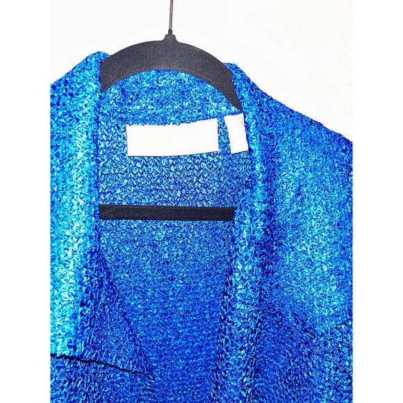 Chico’s Travers Office Business Casual Blue Crinkled Textured Long Sleeve Jacket - Picture 2 of 6